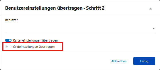 Grideinstellungen Übertragen