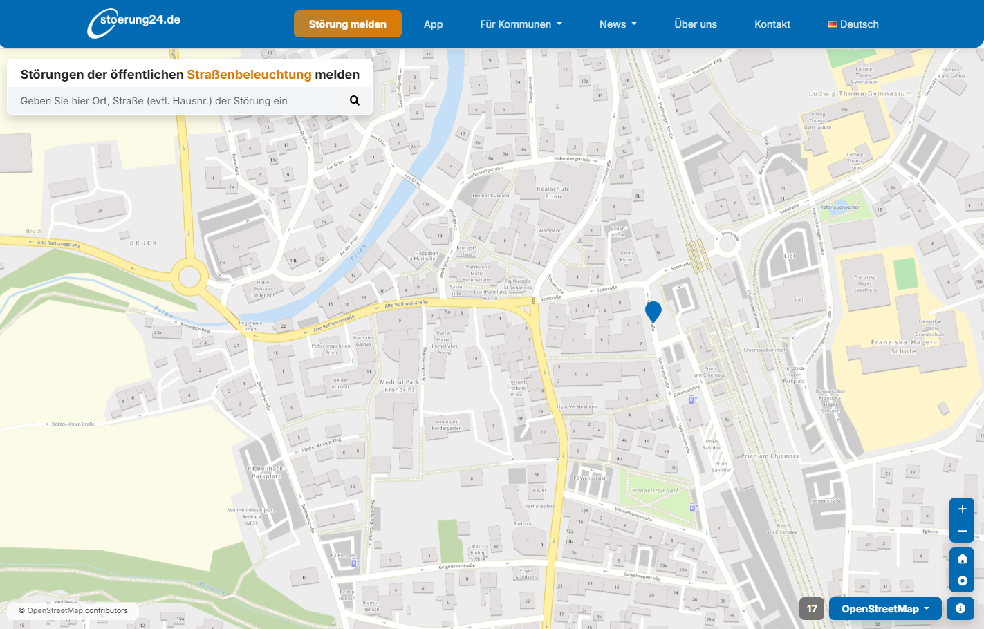 stoerung24 – Störungsportal mit Karte zur Meldung der Straßenbeleuchtung